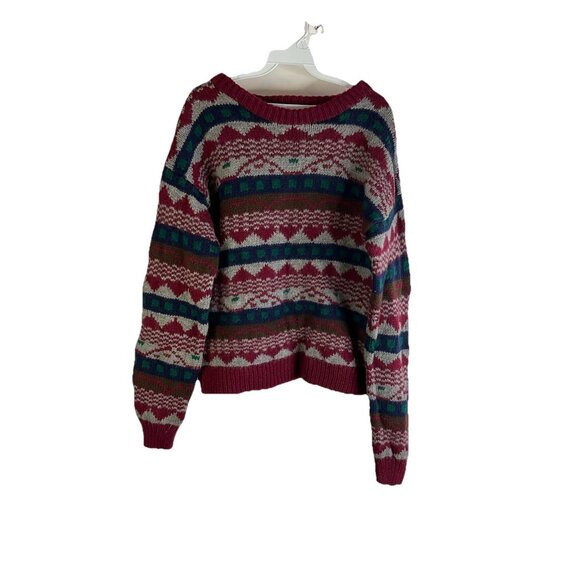 Vintage Other - Vintage 90s Hand Knit Cowichan Wool Rainbow Fair Isle Sweater Mens Medium